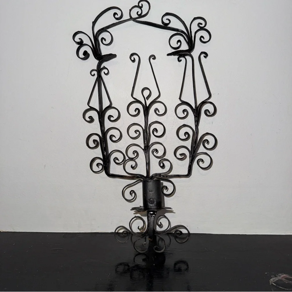 Vintage Black Wrought Iron Wall Sconce candle holder